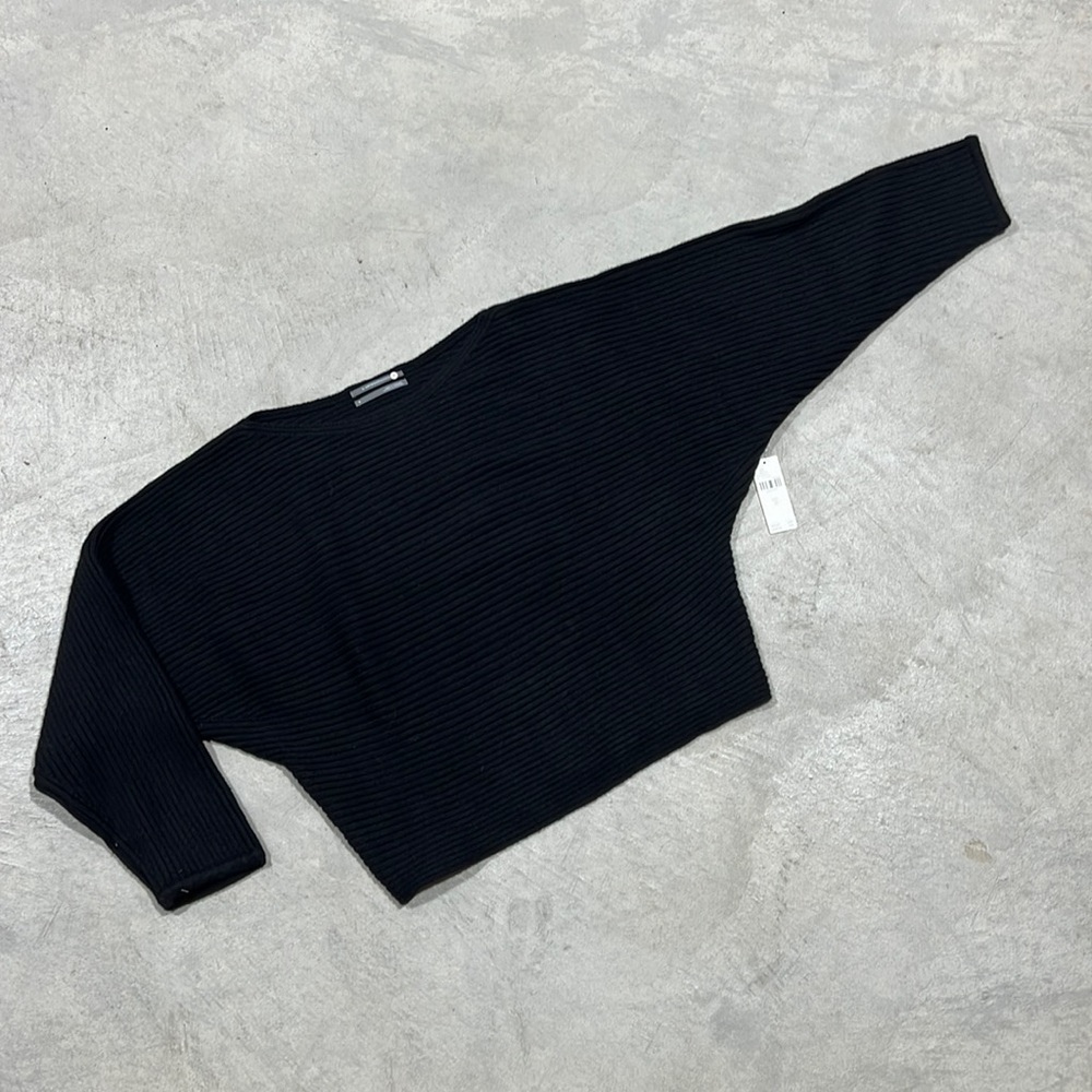 NWT Anthropologie Maeve Black Ribbed Cropped Sweatwr, Size M